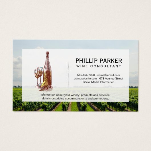Wijngaard | Wijnglas en Fles Visitekaartje (Voorkant)