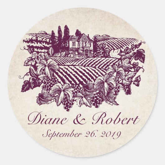  wijngaard wijnmakerij Bourgondië aangepaste bruil Ronde Sticker (Voorkant)