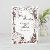 Wijngaard wijnmakerij druivenstokken schets bruilo kaart (Staand voorkant)