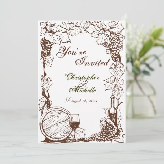 Wijngaard wijnmakerij druivenstokken schets bruilo kaart (Staand voorkant)