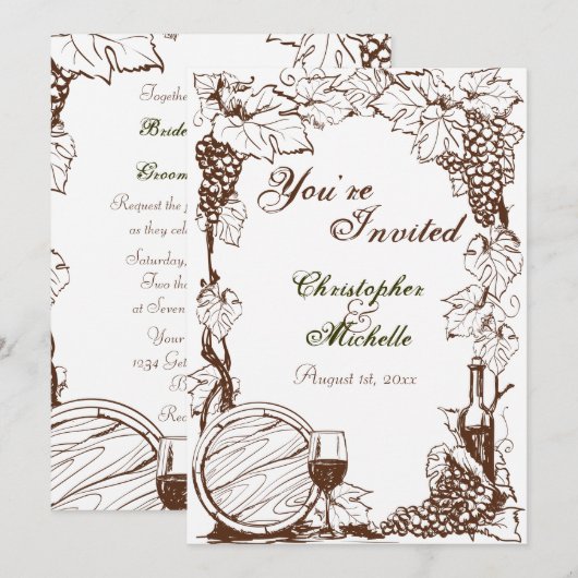 Wijngaard wijnmakerij druivenstokken schets bruilo kaart (Voorkant / Achterkant)