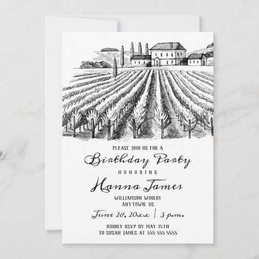 Wijngaard Wijnmakerij Rustieke Schets Verjaardagsf Kaart (Voorkant)