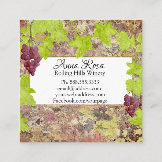 *~* Wijngaard wijnmakerij wijnkelder wijn cluster  Vierkante Visitekaartje (Achterkant)