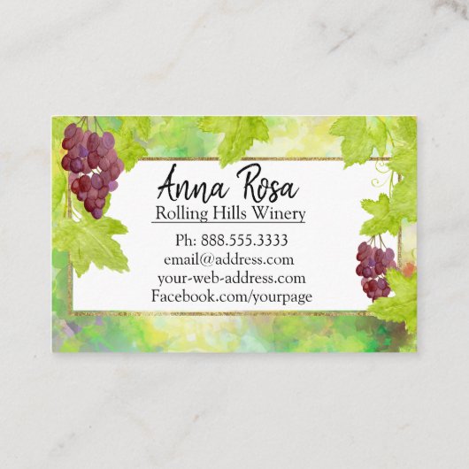 ** Wijngaard wijnmakerij wijnkelder wijndruiven Visitekaartje (Achterkant)