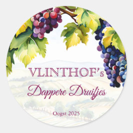 Wijngaard wijnmakerij zomer vrijgezellenfeest bedr ronde sticker
