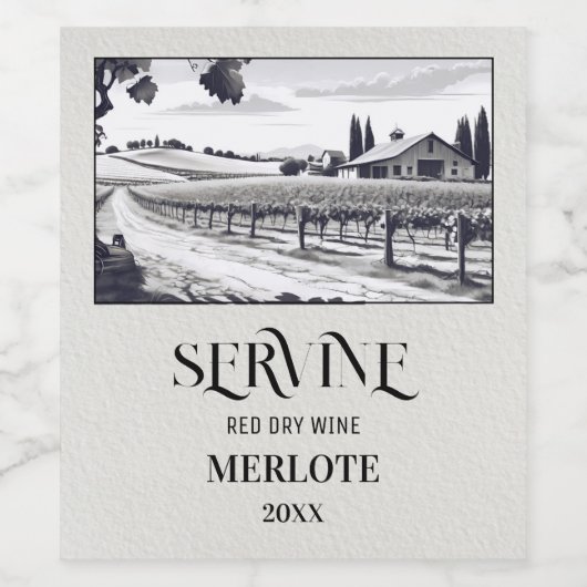 Wijngaardvelden Illustratie Eigen Wijn Label Wijn Etiket (Enkel label)