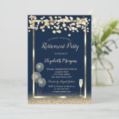 Wijngassballonnen Gold Glitter Blue Retirement Kaart (Staand voorkant)