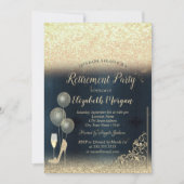 Wijngassballonnen Gold Glitter Blue Retirement Kaart (Voorkant)