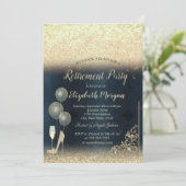 Wijngassballonnen Gold Glitter Blue Retirement Kaart (Staand voorkant)