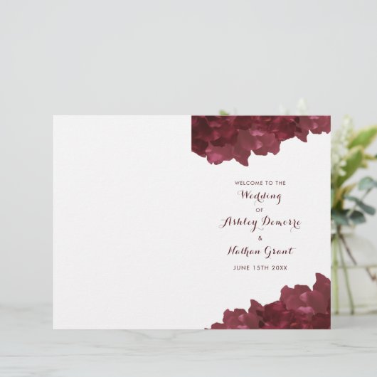 wijngekleurd floreel - trouwprogramma (Staand voorkant)