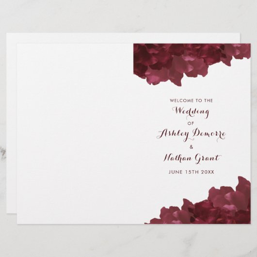 wijngekleurd floreel - trouwprogramma (Voorkant / Achterkant)