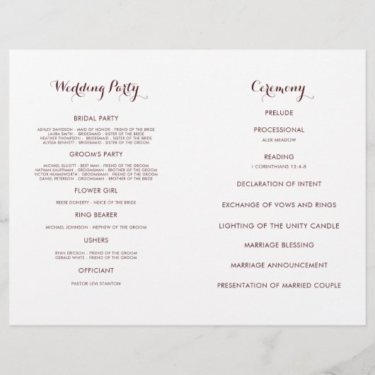 wijngekleurd floreel - trouwprogramma (Achterkant)