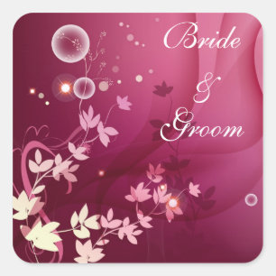 WIJNGEKLEURDE BLOEMEN EN WERVELINGEN ENVELOP STICK VIERKANTE STICKER