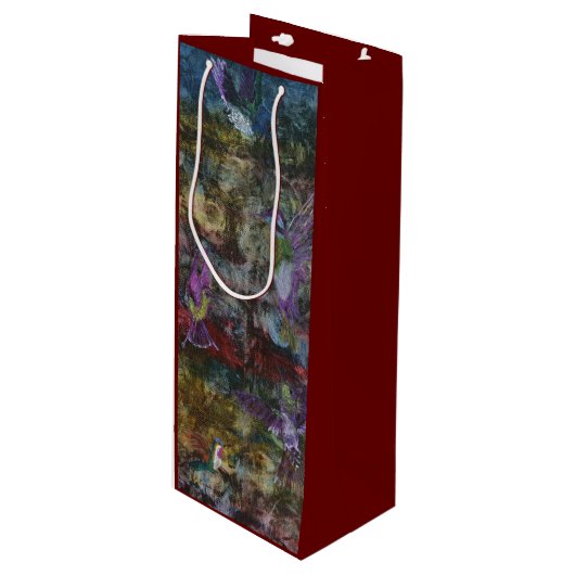 Wijngeschenkzak van kolibries tijdens de vlucht wijn cadeautas (Voorkant Gekanteld)