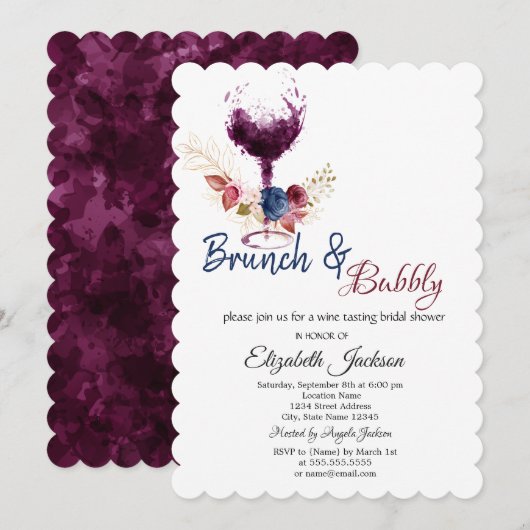 Wijnglas, bloemen Brunch en bubbelbaar Vrijgezelle Kaart (Voorkant / Achterkant)