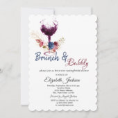 Wijnglas, bloemen Brunch en bubbelbaar Vrijgezelle Kaart (Voorkant)