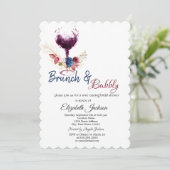 Wijnglas, bloemen Brunch en bubbelbaar Vrijgezelle Kaart (Staand voorkant)