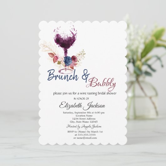 Wijnglas, bloemen Brunch en bubbelbaar Vrijgezelle Kaart (Staand voorkant)