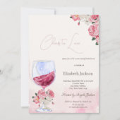 Wijnglas Bloemen Waterverf Proost Liefde Kaart (Voorkant)