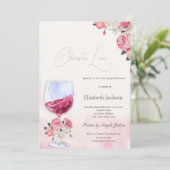 Wijnglas Bloemen Waterverf Proost Liefde Kaart (Staand voorkant)