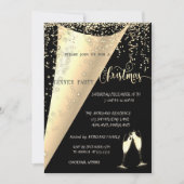 Wijnglas, Confetti, zwart, gouden kerstfeest Kaart (Voorkant)