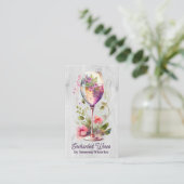 Wijnglas en bloemen Hand getrokken illustratie Visitekaartje (Staand voorkant)
