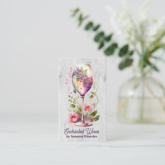 Wijnglas en bloemen Hand getrokken illustratie Visitekaartje (Staand voorkant)