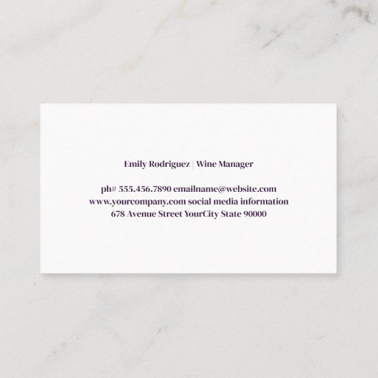 Wijnglas en bloemen Hand getrokken illustratie Visitekaartje (Achterkant)