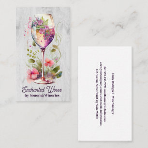 Wijnglas en bloemen Hand getrokken illustratie Visitekaartje