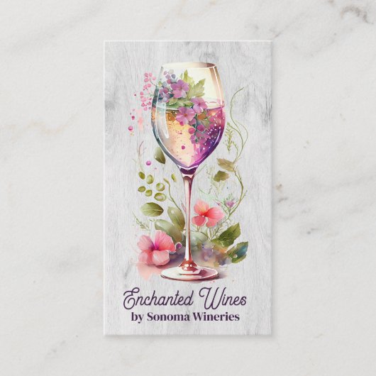 Wijnglas en bloemen Hand getrokken illustratie Visitekaartje (Voorkant)
