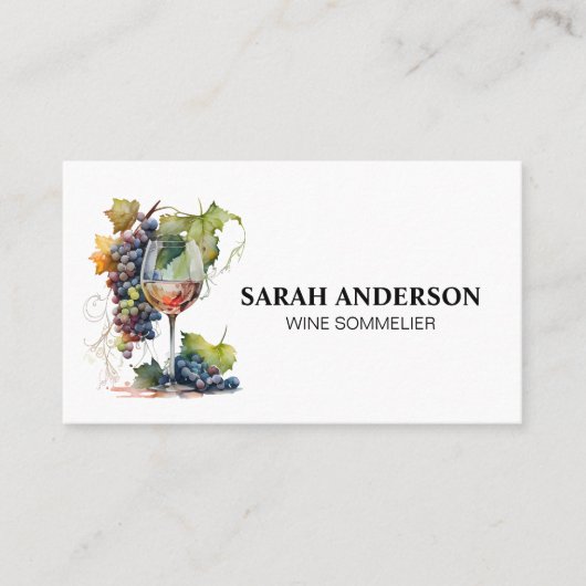 Wijnglas en druiven | Waterverf Art Visitekaartje (Voorkant)