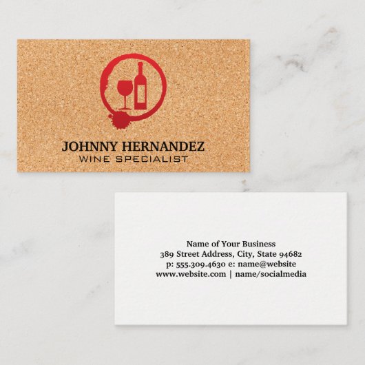Wijnglas en -fles | Achtergrond kurk Visitekaartje (Voorkant / Achterkant)