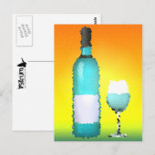wijnglas en fles : gekleurd glas briefkaart (Voorkant / Achterkant)