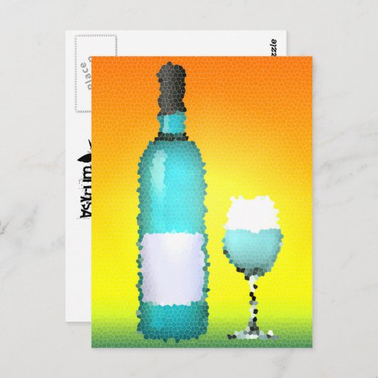 wijnglas en fles : gekleurd glas briefkaart (Voorkant / Achterkant)