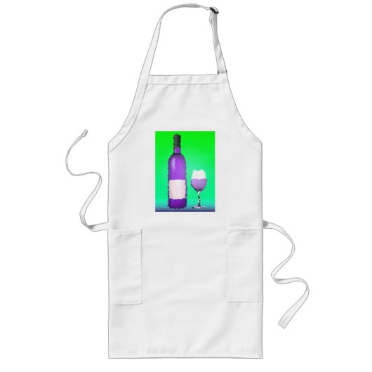 wijnglas en fles : gekleurd glas lang schort (Voorkant)