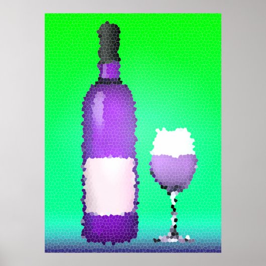 wijnglas en fles : gekleurd glas poster (Voorkant)