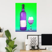 wijnglas en fles : gekleurd glas poster (Thuiskantoor)
