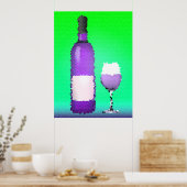 wijnglas en fles : gekleurd glas poster (Keuken)