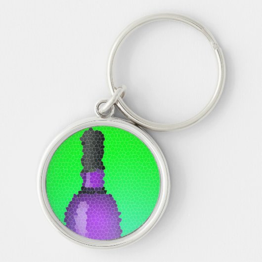 wijnglas en fles : gekleurd glas sleutelhanger (Voorkant)