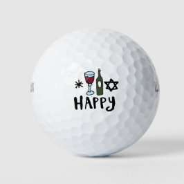 Wijnglas en fles gelukkig golfballen