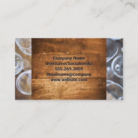 Wijnglas en fles | Houten achtergrond Visitekaartje (Achterkant)