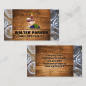 Wijnglas en fles | Houten achtergrond Visitekaartje (Voorkant / Achterkant)