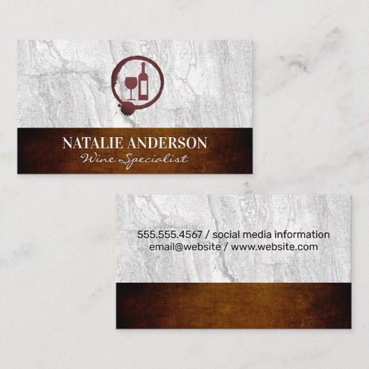Wijnglas en fles | Rock Leisteen en Textuur Visitekaartje (Voorkant / Achterkant)