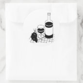 Wijnglas en flesdruiven drink van voedingsmiddelen ronde sticker (Tas)