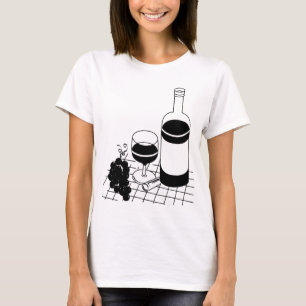 Wijnglas en flesdruiven drink van voedingsmiddelen t-shirt
