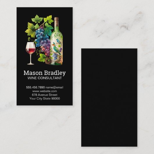 Wijnglas en flessen | druivenwijnstok visitekaartje (Voorkant / Achterkant)
