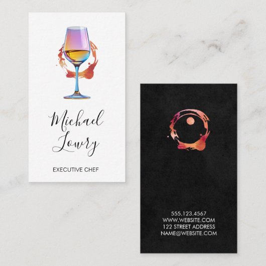 Wijnglas en glas vlek visitekaartje (Voorkant / Achterkant)