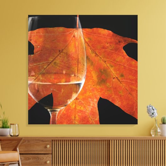 Wijnglas en Herfstblad Canvas Afdruk (Insitu (Woonkamer))