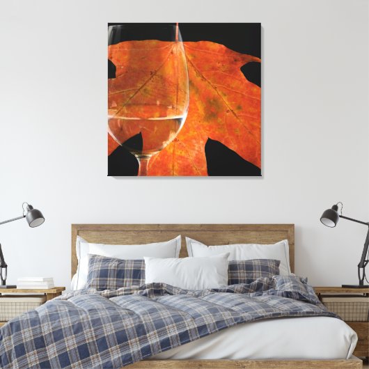 Wijnglas en Herfstblad Canvas Afdruk (Insitu (Slaapkamer))