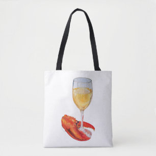 Wijnglas en kreeftenklauw tote bag